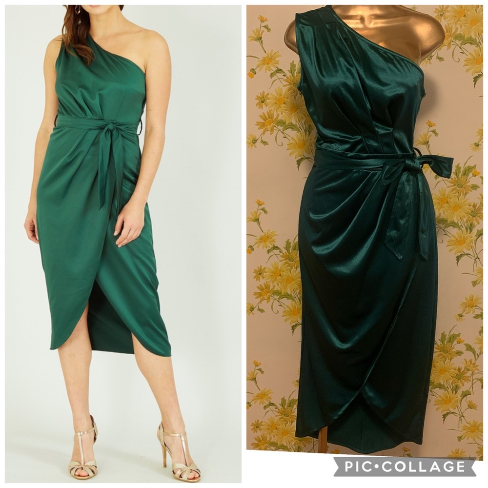 Carmen Satin One Shoulder Maxi Gown (Emerald)